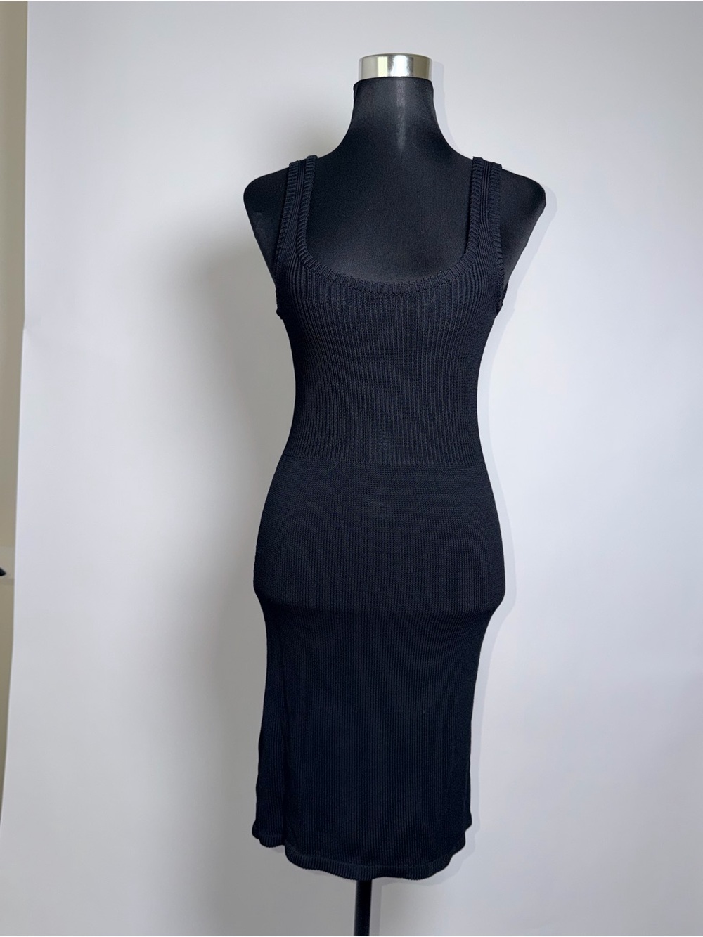Joe’s Jeans Black Ribbed Knit Bodycon Midi Tank Dress Scoop Neck Size S